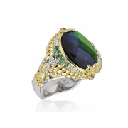 Ammolite & Emerald Ring, size 7