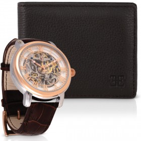 Thomas Earnshaw - Longcase  Automatic Rose Gold  Watch with Brown Leather Wallet