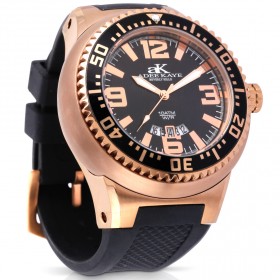 أدي كاي – ساعة ذهبية وردية مع قرص داخلي أسود وحزام مطاطي أسود