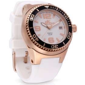 أدي كاي – ساعة نسائية ذهبية وردية مع قرص داخلي أبيض وحزام مطاطي أبيض