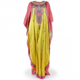 أنشال شاندا - جلابية كشمير أصفر ووردي