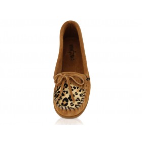 Minnetonka Taupe Leopard Moccasin