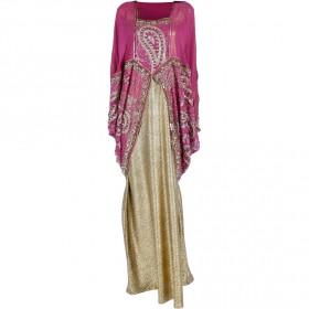 جزيلا- جلابية كوت أزور باللون الفوشيا والذهبي