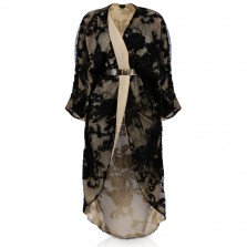 Mona Fares - Signature Fashion Wrap Beige with a thin metallic Gold Belt